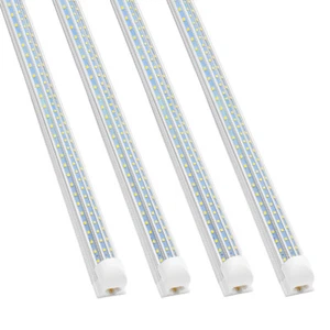 4 Pack T8 60W LED Tube Light Fixtures Garage Ceiling Shop Lights 6500K D Shaped - Picture 1 of 11