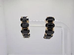 Beautiful 10kt Yellow Gold Oval Black Onyx Earrings - Picture 1 of 7