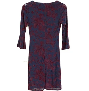 Gr. Small Haani Kleid marine burgund Blumen gefüttert mit transparenten Glockenärmeln NEU Z1 - Bild 1 von 6