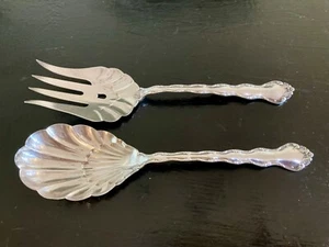 Tara Pattern Reed and Barton Sterling Silver Salad Serving Set Fork and Knife - Picture 1 of 9