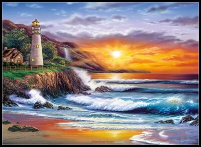 Lighthouse at Sunset - Chart Counted Cross Stitch Patterns Needlework DIY DMC - Image 1 of 2