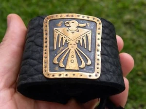 Thunderbird adjustable Cuff bracelet wristband  Bison Buffalo Leather Eagle  - Picture 1 of 4