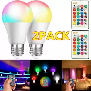 2 PACK Retro LED RGB Color Changing Light Bulbs with Remote Controller 16 Color - Picture 1 of 12