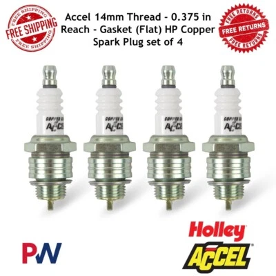 Accel 14mm Thread - 0.375 in Reach - Gasket (Flat) HP Copper Spark Plug set of 4 - Image 1 of 4