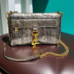 Rebecca Minkoff Crossbody Purse Bag Leather Python Snakeskin Metallic Chain - Picture 1 of 8