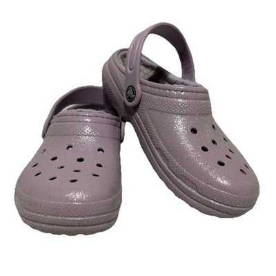 Zuecos Crocs Clásicos Brillo Lavanda Forrados 205937 Niña’s Junior Talla 3 Foto 1 de 4
