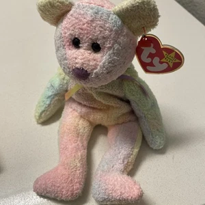 Ty Beanie Babys Plüsch - Groovy - neu mit Etikett, 1999 Regenbogen Pastell Batik Bär, nicht mehr produziert - Bild 1 von 4