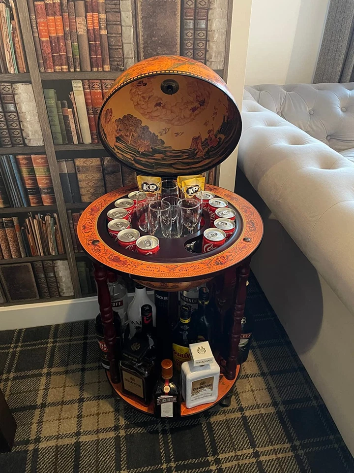 Vintage Wine Bar Antique Globe Drinks Minibar Trolley Cabinet Home itzcominghome - Image 1 of 4