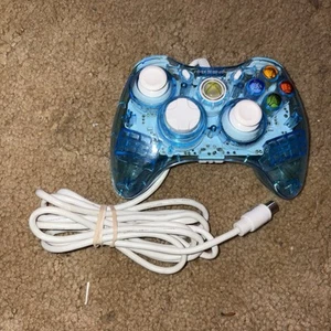 XBOX 360 WIRED CONTROLLER BLUE CLEAR/ TESTED/ NO BRAKEAWAY CABLE - Afbeelding 1 van 3