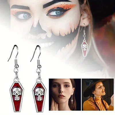 Pendientes Ataúd Calavera Joyería Gótica Muerte Esqueleto Plateado Cuelga Foto 1 de 4