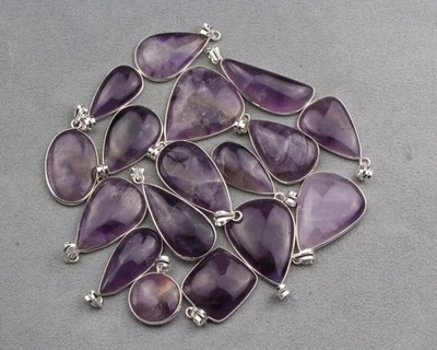50 Pc Natural Amethyst Pendant Lot – Silver Overlay Gemstone Necklaces Wholesal - Image 1 of 4