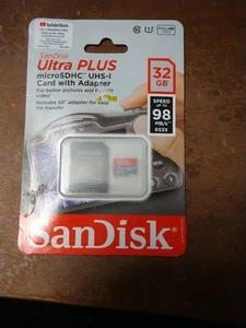 SanDisk Ultra Plus 32GB Micro SDHC UHS-I Memory Card with Adapter - BRAND NEW! - Picture 1 of 4