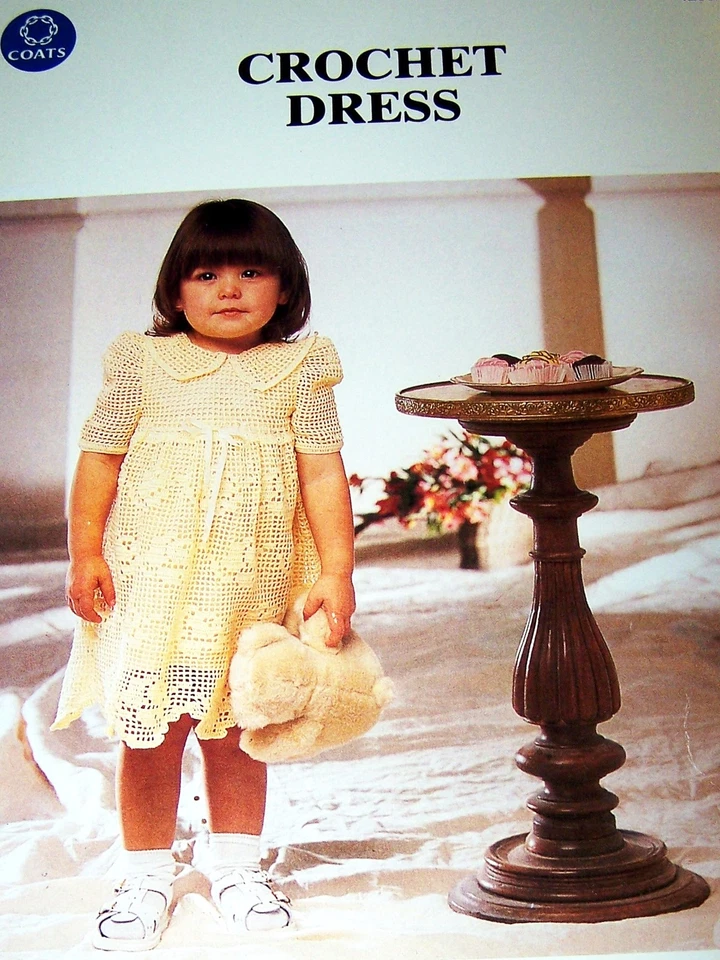 Girls Filet Crochet Dress using Coats Lotus Cotton No.8 - Image 1 of 1