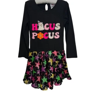 Counting Daisies Girls Halloween Black M  7/8 Dress Hocus Pocus Sequins - Picture 1 of 8