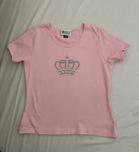 Christine Alexander Womens Size Large Pink Crystal Crown Tee Shirt - Picture 1 of 10