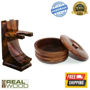 Soporte de madera para navaja de afeitar de seguridad afeitadora recta y cepillo de afeitar + taza de madera - Imagen 1 de 5