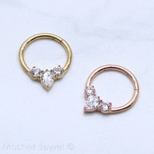 14K YELLOW ROSE GOLD IP SIMULATED DIAMOND SEPTUM CARTILAGE HINGED HOOP RING - Picture 1 of 7
