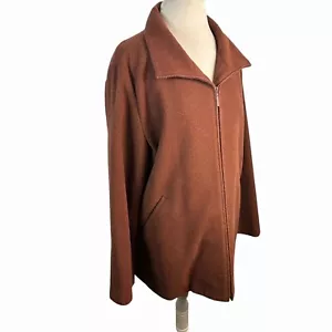 Eileen Fisher Chocolate Brown Wool Zip Coat Jacket Pockets Mid Length Size XL - Picture 1 of 11