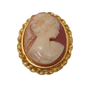 Spilla cammeo a cupola classica vintage Estate 2" lunetta corda tono oro - Foto 1 di 3