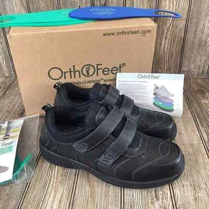 OrthoFeet Alamo 653 Men's Size 10 Med 2 Strap Comfort Shoe Black Leather NEW - Picture 1 of 7