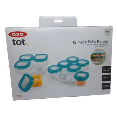 Nuevo OXO Tot 12 piezas Juego de bloques para bebés verde azulado BPA PVC congelador contenedores de almacenamiento Foto 1 de 4