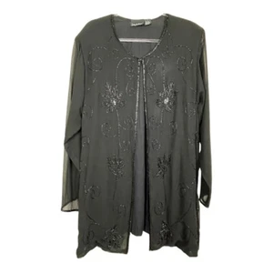 Anthony Mark Hankins Beaded Formal Jacket Open Front Size L Black Long Sleeve - Picture 1 of 6