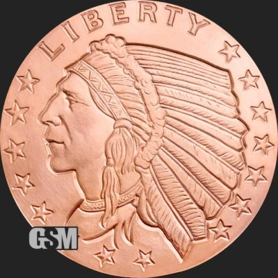 5 oz Incuse Indian Copper Round .999 FINE BU ROUND COIN - IN STOCK!! - Image 1 of 3
