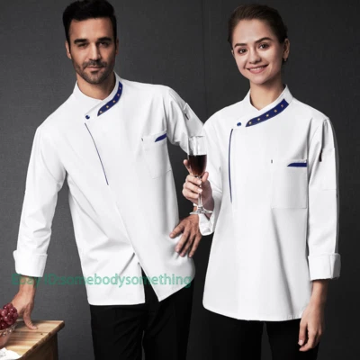 Men Women Chef Long Sleeve Cook Coat Kitchen Unisex Uniform Jacket Top M-3Xl - Image 1 of 4