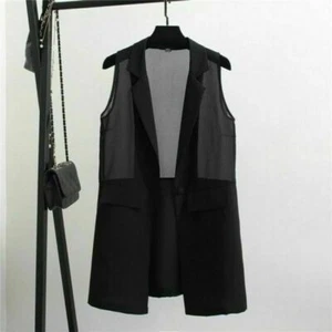 Lady Chiffon Waistcoat Jacket Sleeveless Cardigan Summer Casual Tops Sheer Black - Picture 1 of 4