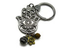 Large Hamsa Palm Key Chain With Charms Silver Tone