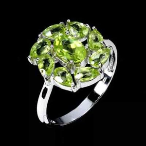 Silver Ring Peridot Genuine Natural Mined Gems Solid Sterling Size P 1/2 US 8 - Picture 1 of 24