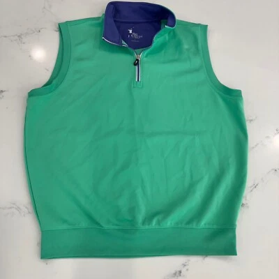 F&G Tech Golf Vest Quarter Zip Mens L Sleeveless Pullover Green Blue - Image 1 of 4