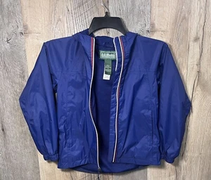 LL BEAN Nylon Hooded Jacket Boy's 8 Long-Sleeve Blue Zip-Up Lined Windbreaker - Picture 1 of 17