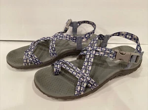 Women’s SKECHERS Reggae Sandals Outdoor Lifestyle Gray/Blue Toe Loop SIZE 8 6D1 - Picture 1 of 10