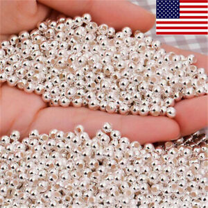 100x Genuine 925 Sterling Silver Round Ball Beads For Jewelry Making Findings US