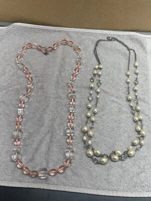 Talbots Par de Collar Largo Claro Rosa y Perla Colores Plata ver fotos Foto 1 de 4