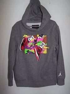 Air Jordan Pullover Hoodie, Gray & Multicolor Graphics - Boy's Size 7 - Picture 1 of 2