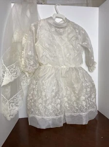 Vintage 1960 Ivory First Communion 4 PC Dress, Veil 5/6 - Picture 1 of 11