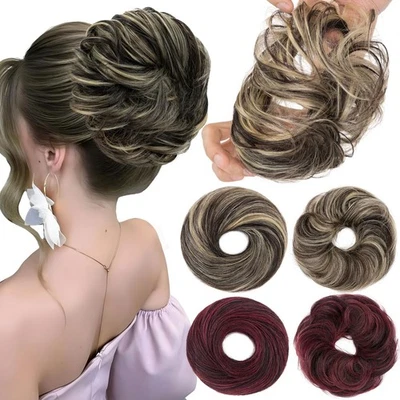 S-NOILITE Clip In 100% Human Hair Messy Bun Remy Hair Extensions Updo Scrunchie Highlight#