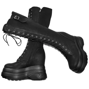 Customized Chunky Sneakers Women's Black Cow Leather Wedges High Heel Snow Boots - Picture 1 of 9