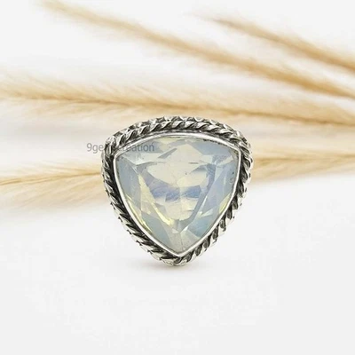 Anillo de piedras preciosas de opalita corte triangular plata de ley 925, joyería artesanal Foto 1 de 4