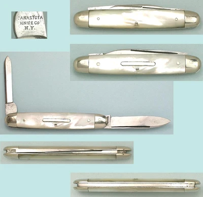 Antiguo cuchillo madreperla Canastota Senator * americano (NY) * alrededor de 1890 Foto 1 de 2
