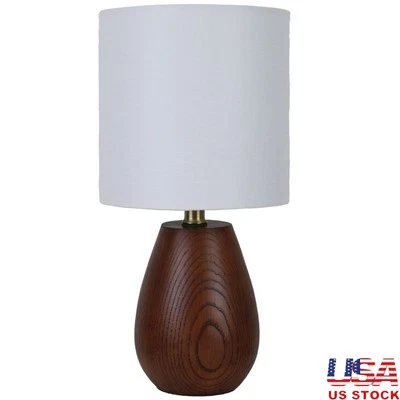 Lámpara de mesa con aspecto de madera de nogal diseño redondeado pantalla de lino blanco fácil uso 16 pulgadas Foto 1 de 4