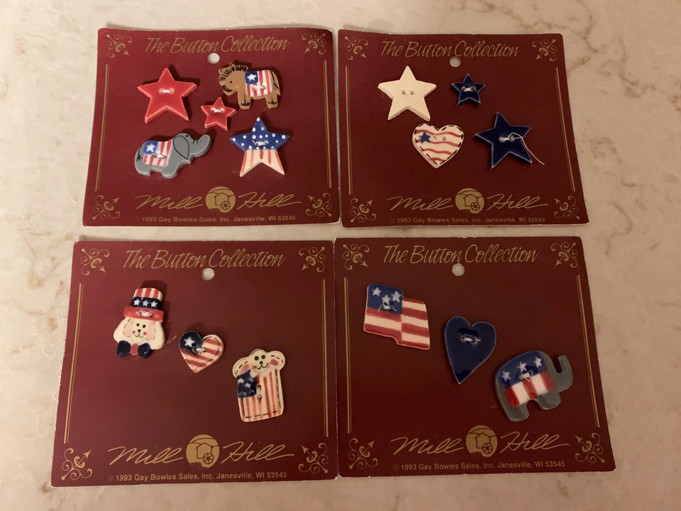 Lote Patriótico Vintage Mill Hill Botones Cerámica 1993 NUEVO Foto 1 de 1