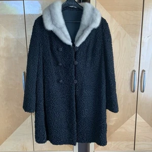 Vintage Schwarz Perser Lockig Lamm Nerz Pelz Kragen Mantel Retro Abendmode 50er - Bild 1 von 12