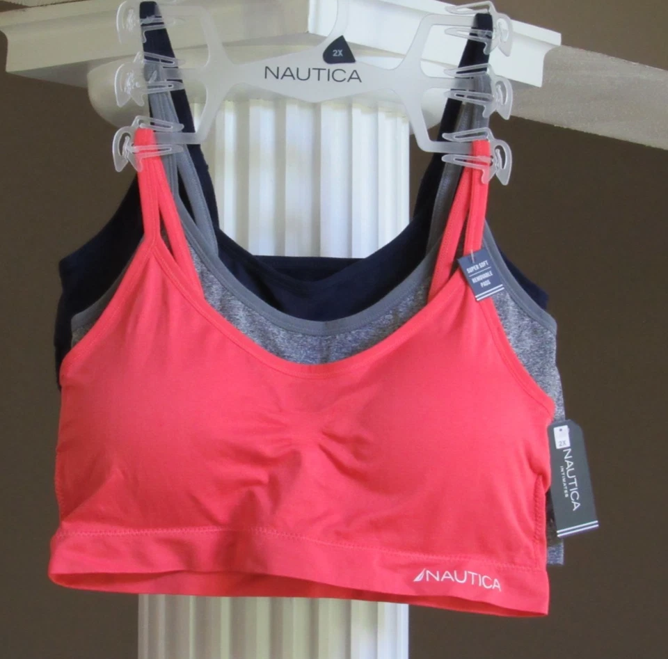 NAUTICA 3 SOFT LOUNGE BRA'S Removable Pads Adjustable Straps Size 1X