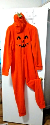 NWT Old Navy 1 Piece Adult Men M Jack O Lantern Pumpkin Costume Fleece Plush - Image 1 of 4