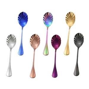 Shells Shape Coffe Soup Spoons Long Handle with Smooth Comfortable Grip - Picture 1 of 14