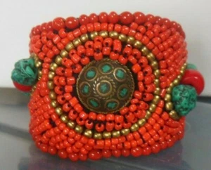 Brazalete de puño ancho vintage con cuentas - Imagen 1 de 6