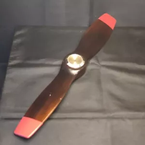 Vintage Wooden Propeller Clock With Red Tips & Brass Face Prop Wall Decor Aviati - Picture 1 of 8
